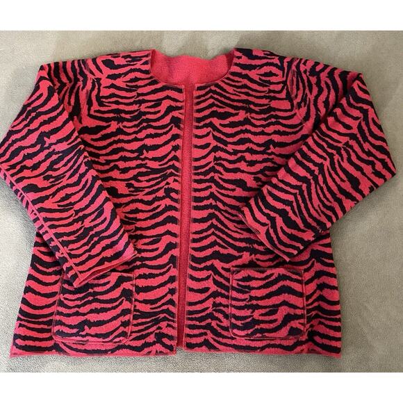 Chico’s Design 3 (XL) 100% Boiled Wool Reversible Red, Red Blk Animal Print Jckt - Picture 1 of 9